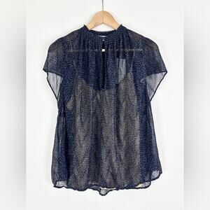 Vince Top Sheer Starry Dot Women's Small Navy Blue Purple with Light Nude Cami